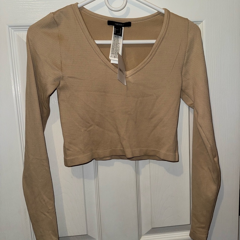 Forever 21 Beige Long Sleeve Crop Top